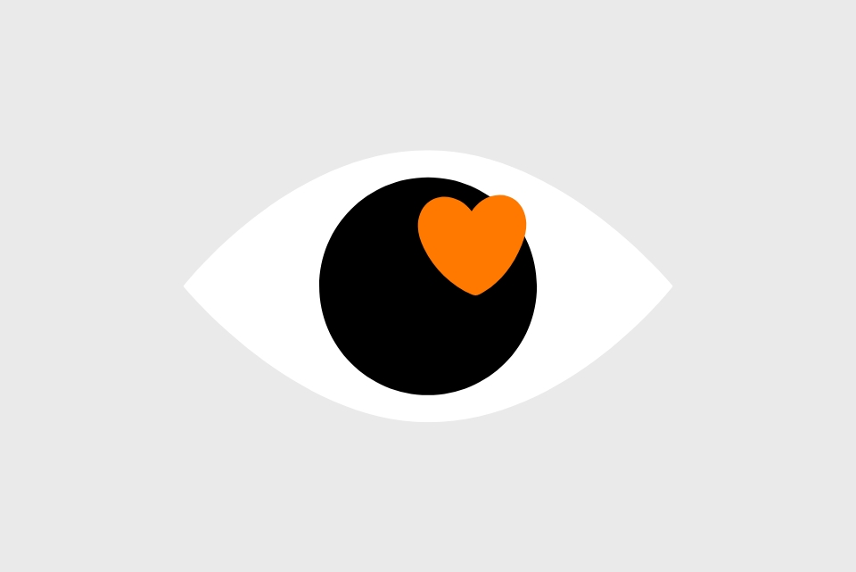 grafika oka z pomarańczowym sercem
